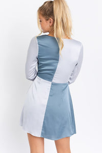 Blue Colorblock Satin Dress